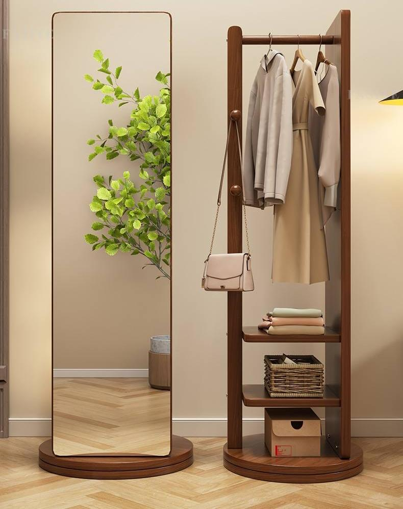 Rotating hanger, bedroom floor-to-ceiling full-body mirror, rack with mirror integrated living room home movable floor mirror